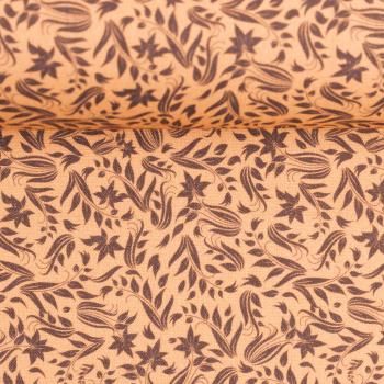 Baumwoll Druck Floral Blumen hellbraun