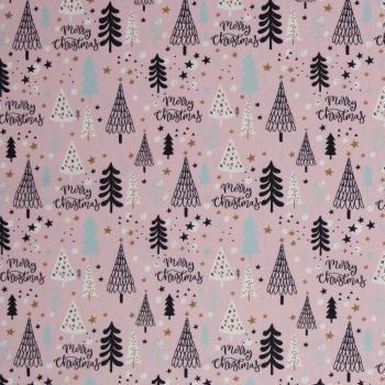 Preview: Baumwolle Noel Tannenbäume auf Rosa
