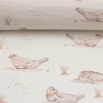 Baumwolljersey Küstenliebe Robben beige