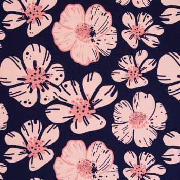 Modal French Terry Flower Dream rosa/ dunkelblau