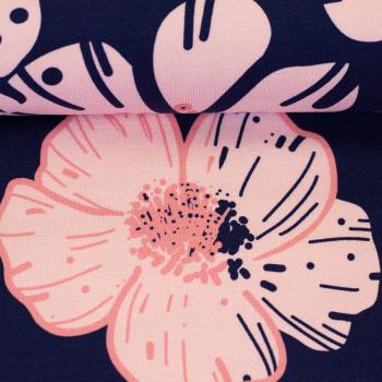 Modal French Terry Flower Dream rosa/ dunkelblau