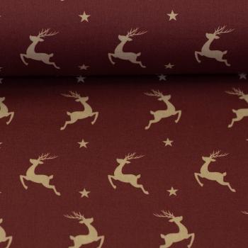 Preview: Baumwolle Rentiere auf Bordeaux