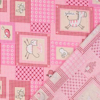 Baumwoll Druck Tiere rosa