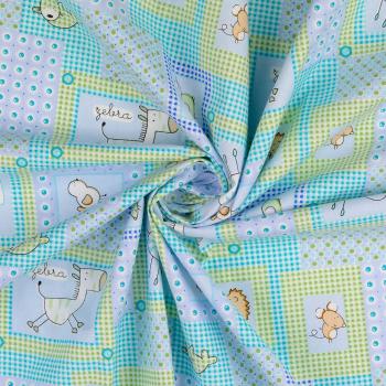 Baumwoll Druck Tiere blau