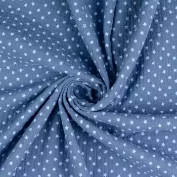 Musselin Double Gauze - Sterne - blau
