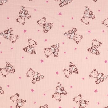 Musselin Double Gauze - Bären rosa