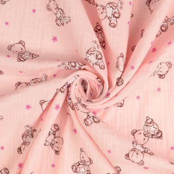 Musselin Double Gauze - Bären rosa