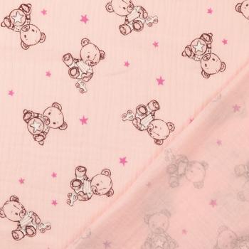 Musselin Double Gauze - Bären rosa