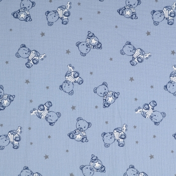 Musselin Double Gauze - Bären blau