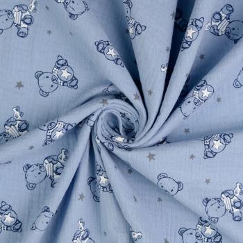 Musselin Double Gauze - Bären blau