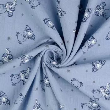 Musselin Double Gauze - Bären blau