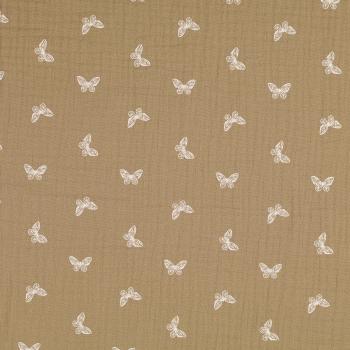 Musselin beige - Schmetterlinge weiss