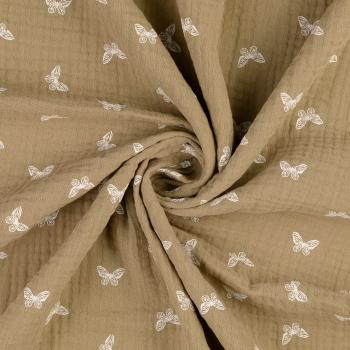 Musselin beige - Schmetterlinge weiss