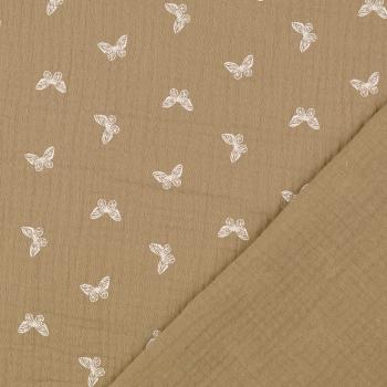 Musselin beige - Schmetterlinge weiss