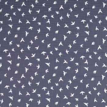 Musselin navy - Vögel weiss