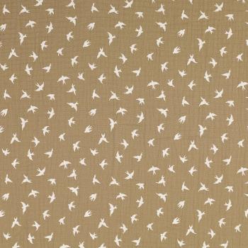Musselin beige - Vögel weiss