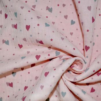 Double Gauze Musselin rosa mit Herzchen