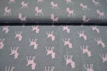 French Terry - Reh Bambi pink - blau melange