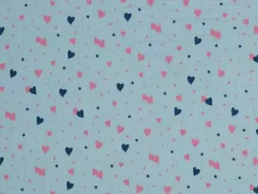 Musselin Double Gauze Druck Sweet Hearts - hellblau