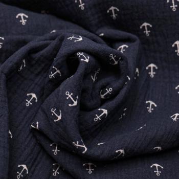 Musselin navy - Anker weiss