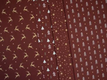 Preview: Baumwolle Rentiere auf Bordeaux