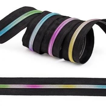 Endlos Reißverschluss Spirale 5mm rainbow schwarz