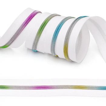 Endlos Reißverschluss Spirale 5mm rainbow weiss