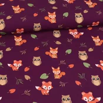 French Terry - Fuchs & Eichhörnchen - beere