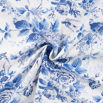 Baumwoll Druck Rosen, Flieder blau
