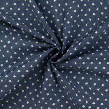 Preview: Leichter Jeansstoff Chambray Kleine Sterne weiß auf Jeansblau