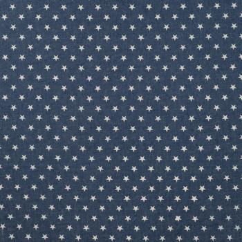 Leichter Jeansstoff Chambray Kleine Sterne weiß auf Jeansblau