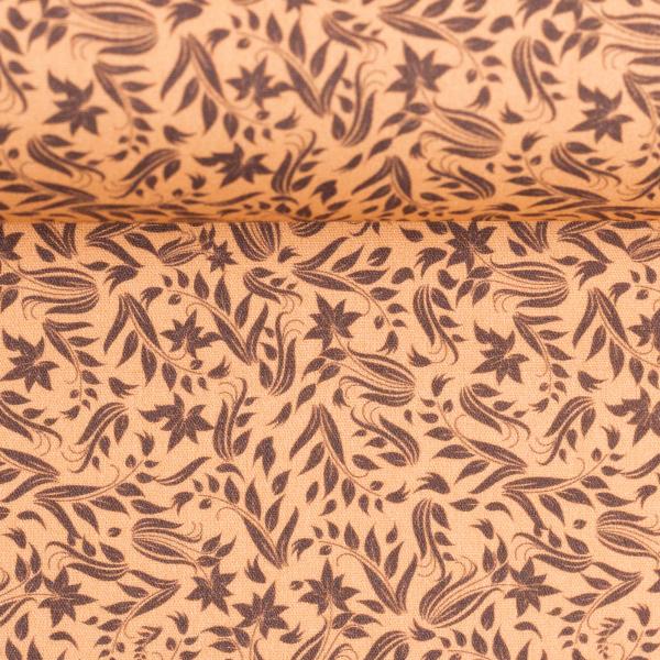 Baumwoll Druck Floral Blumen hellbraun