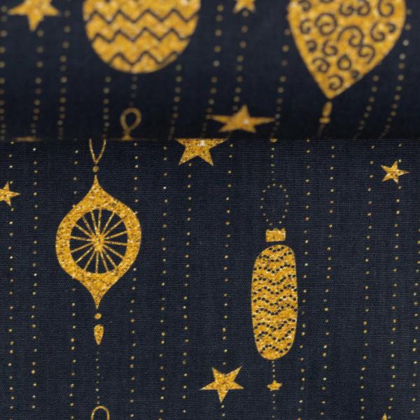 Baumwoll Druck Weihnachten Schwarz/Gold