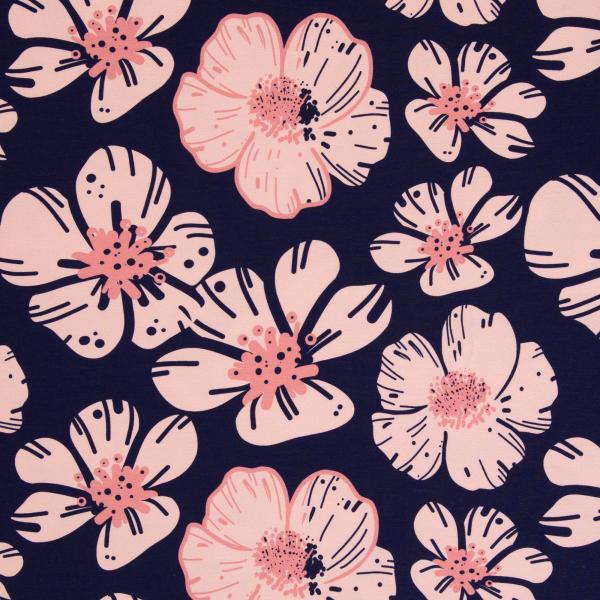 Modal French Terry Flower Dream rosa/ dunkelblau