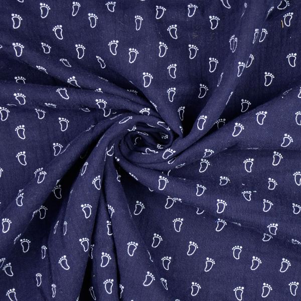 Musselin Double Gauze - nachtblau -Fußabdrücke