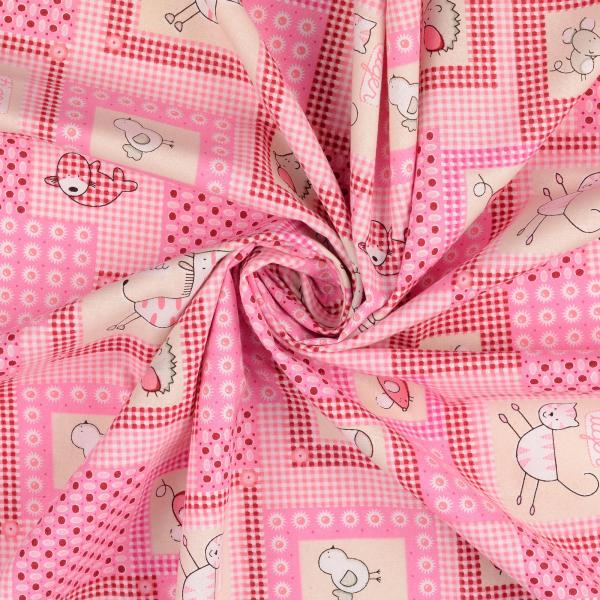 Baumwoll Druck Tiere rosa