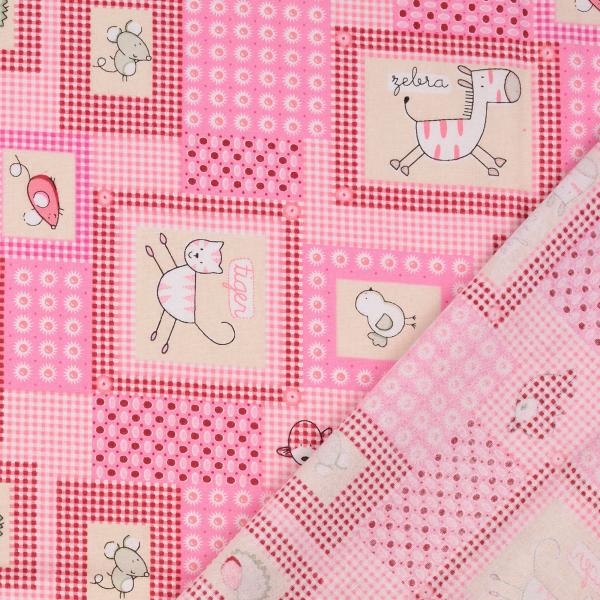 Baumwoll Druck Tiere rosa