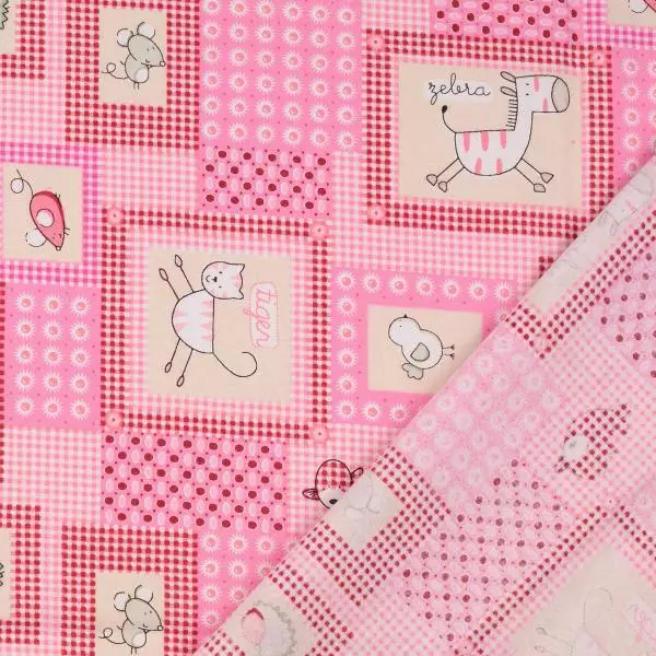 Baumwoll Druck Tiere rosa