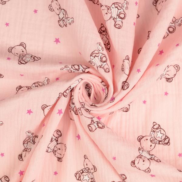 Musselin Double Gauze - Bären rosa
