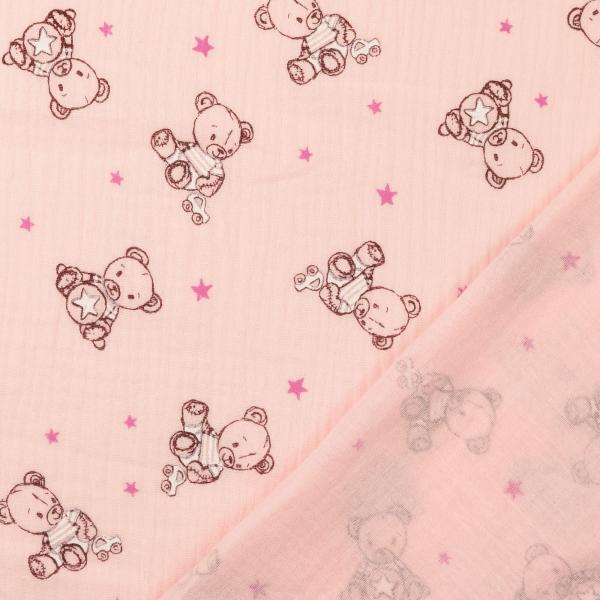 Musselin Double Gauze - Bären rosa