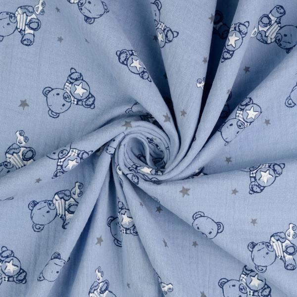 Musselin Double Gauze - Bären blau