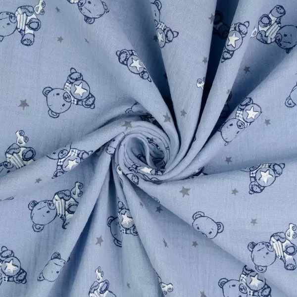 Musselin Double Gauze - Bären blau