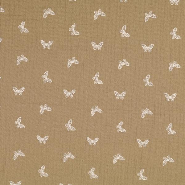 Musselin beige - Schmetterlinge weiss