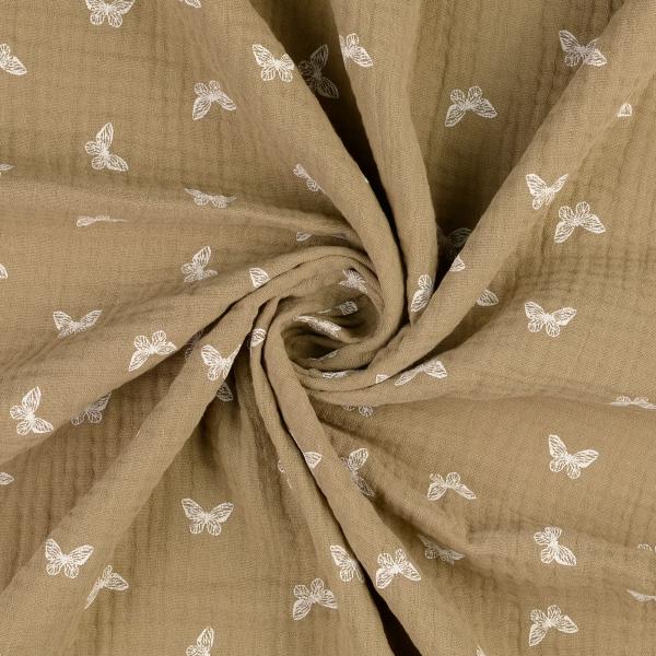 Musselin beige - Schmetterlinge weiss