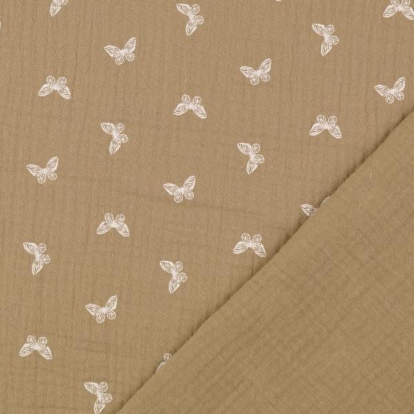 Musselin beige - Schmetterlinge weiss