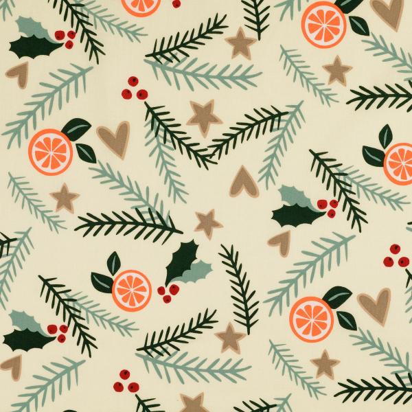 Baumwolle  mit Weihnachten-Motiv Farbe Nude