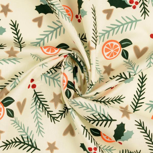 Baumwolle  mit Weihnachten-Motiv Farbe Nude