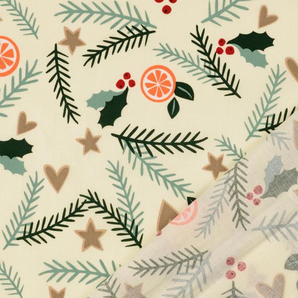 Baumwolle  mit Weihnachten-Motiv Farbe Nude