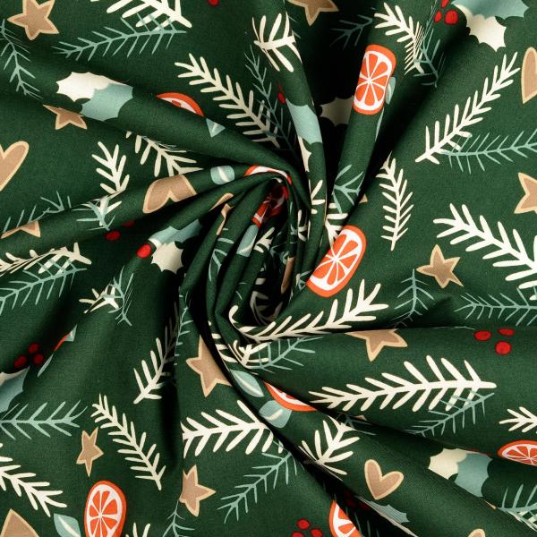 Baumwolle  mit Weihnachten-Motiv Farbe Grün
