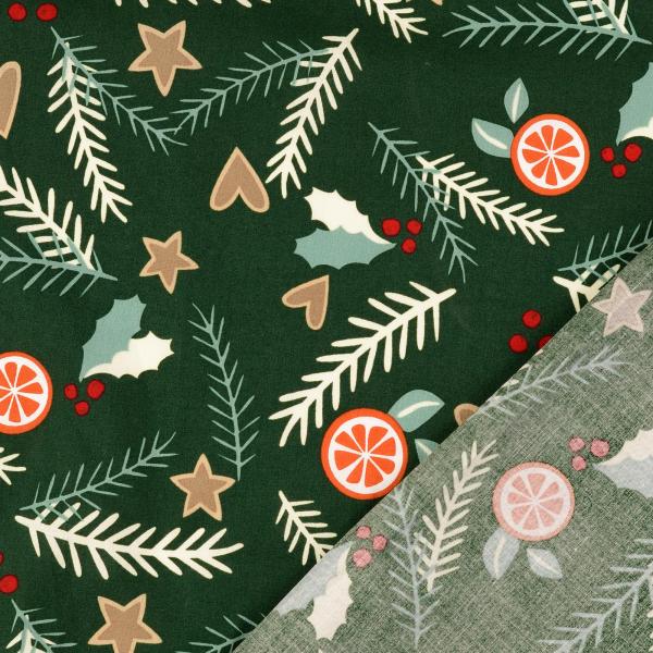 Baumwolle  mit Weihnachten-Motiv Farbe Grün